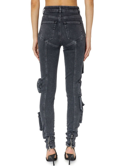 Women Jeans High Elastic Slim Lower Leg Zipper