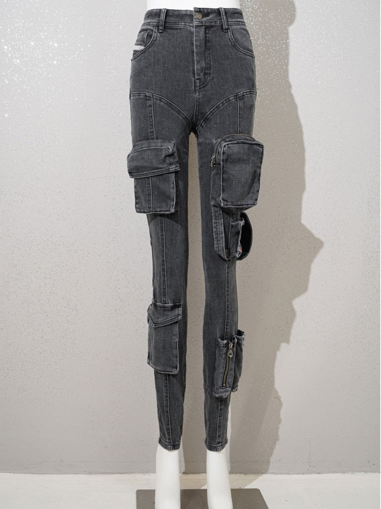 Women Jeans High Elastic Slim Lower Leg Zipper