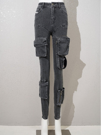 Women Jeans High Elastic Slim Lower Leg Zipper