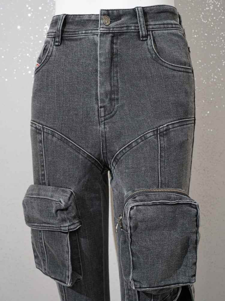 Women Jeans High Elastic Slim Lower Leg Zipper