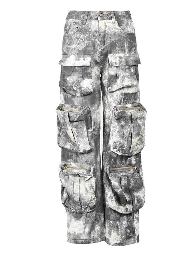 Women's Camouflage Jeans High Waist Multi Pocket Loose