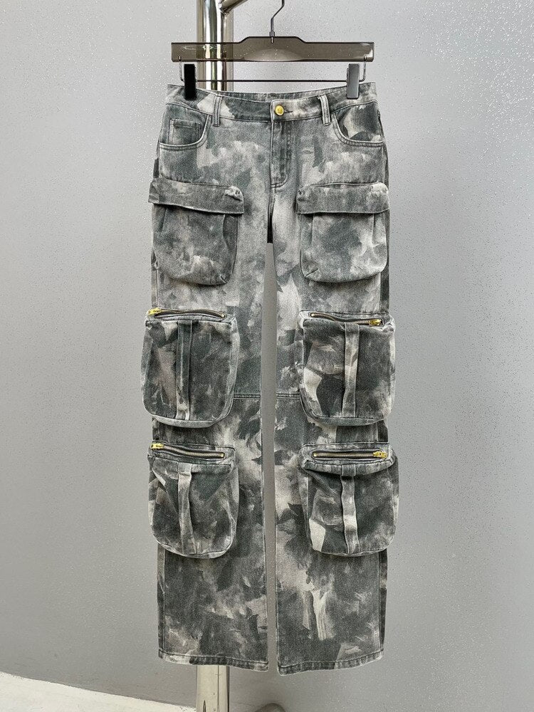 Women's Camouflage Jeans High Waist Multi Pocket Loose