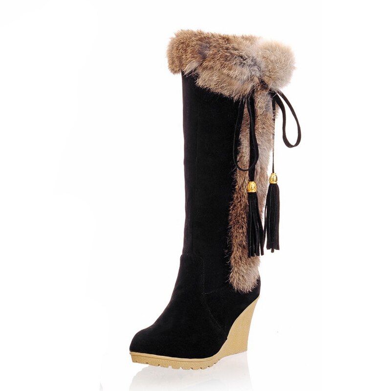 DoraTasia 2019 large size 35-42 Ladies wedges high heels winter warm fur shoes woman comfort slip on knee high snow boots women