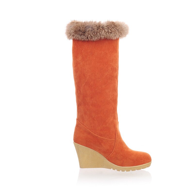 DoraTasia 2019 large size 35-42 Ladies wedges high heels winter warm fur shoes woman comfort slip on knee high snow boots women