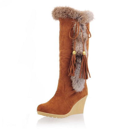 DoraTasia 2019 large size 35-42 Ladies wedges high heels winter warm fur shoes woman comfort slip on knee high snow boots women