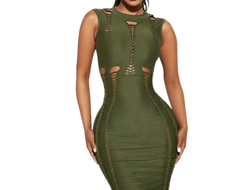 Women Solid Color Hollow Out Slim Round Neck Sleeveless Dress