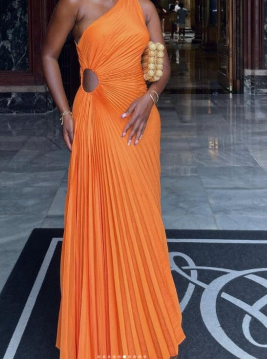 Pleated Dress Sexy One Shoulder Sleeveless Irregular Dress