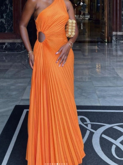 Pleated Dress Sexy One Shoulder Sleeveless Irregular Dress