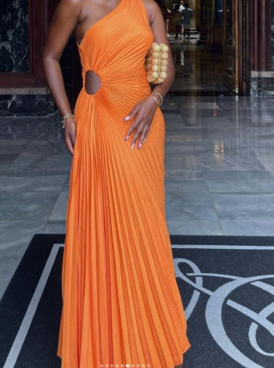 Pleated Dress Sexy One Shoulder Sleeveless Irregular Dress