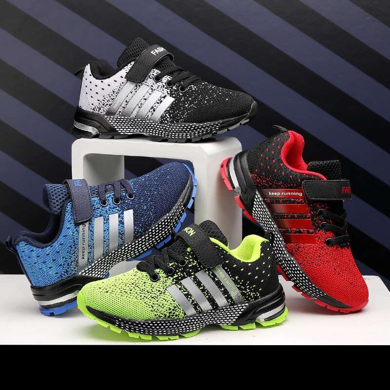 Boys Sneakers Hook &Loop Kids Casual Shoes Children Breathable Mesh Running