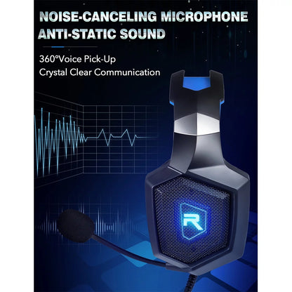 Gaming Headset for PS4 Xbox One PS5 Sega Dreamcast PC PS2 Noise Canceling Over Ear Gaming Headphones with Microphone & LED Light