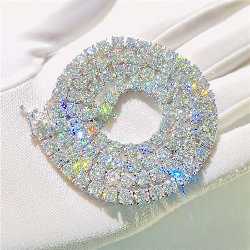 Necklace Women Men S925 Silver Diamond Chain Link