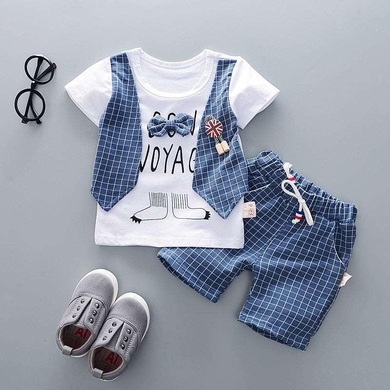 Boys Girl Cotton Clothes Kids Bowknot T-Shirt Shorts 2pcs/Sets Toddler