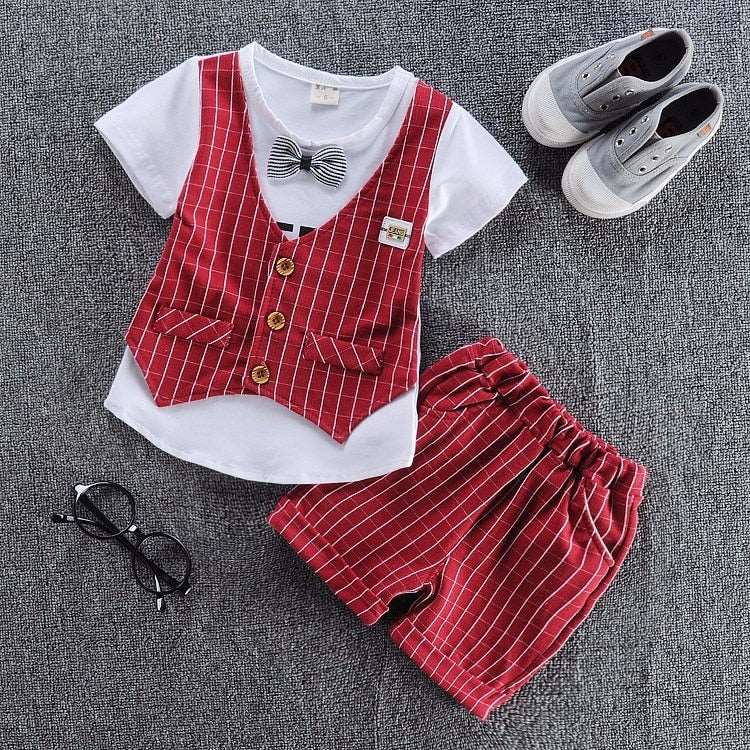 Boys Girl Cotton Clothes Kids Bowknot T-Shirt Shorts 2pcs/Sets Toddler