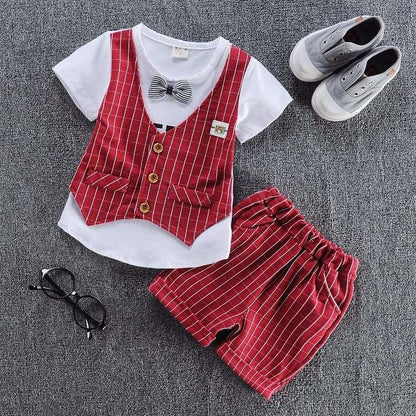 Boys Girl Cotton Clothes Kids Bowknot T-Shirt Shorts 2pcs/Sets Toddler