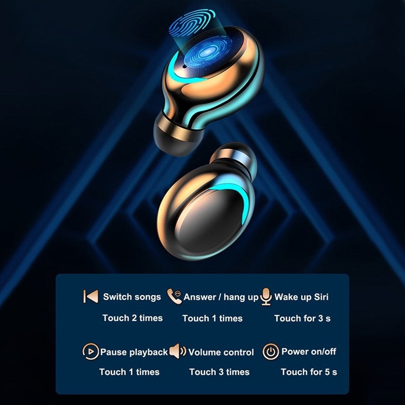 New in Bluetooth Headphones 9D Stereo High Bass Sport Earphones Handfree Touch Control Tws Wireless Earbuds Waterproof Headset