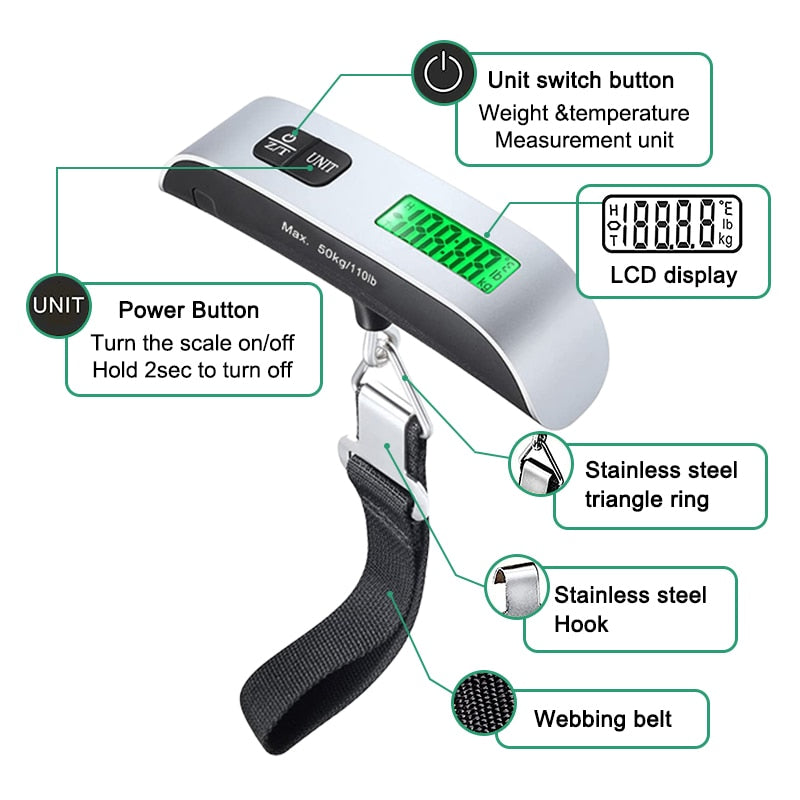 Portable LCD Digital Luggage Weight Scales Hanging Suitcase Baggage Travel Scale with Belt for Electronic Weight Tool 50kg/110lb
