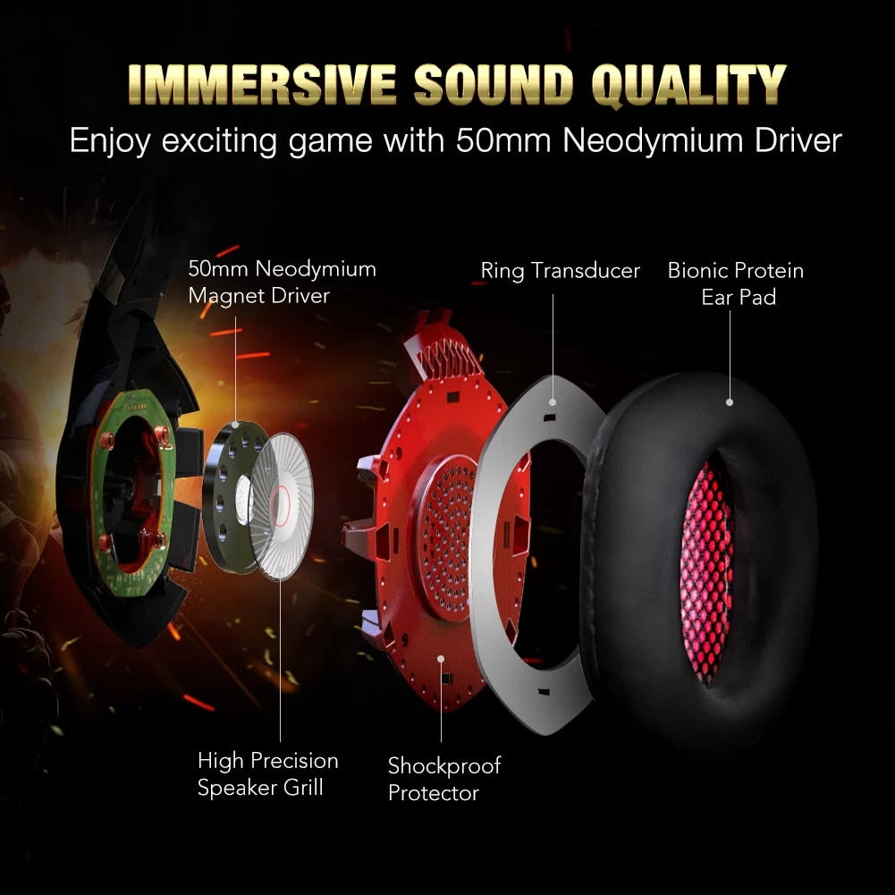 RUNMUS K2 Gaming LED Headset with Noise Canceling Mic PC Gaming Headphone For PS4 Xbox One Controller Nintendo Switch