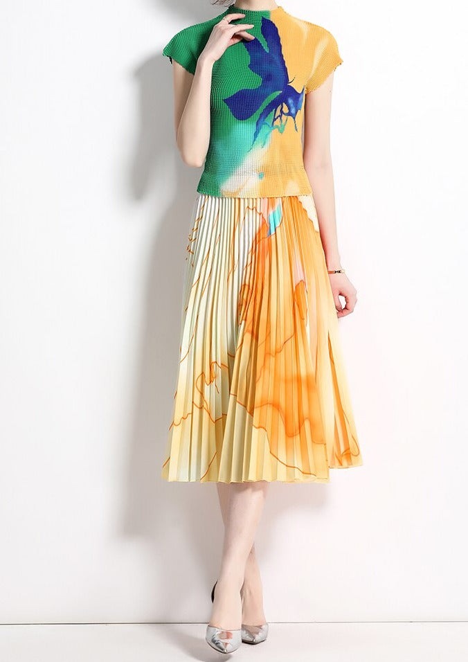 Two Piece Flower Print High Sets