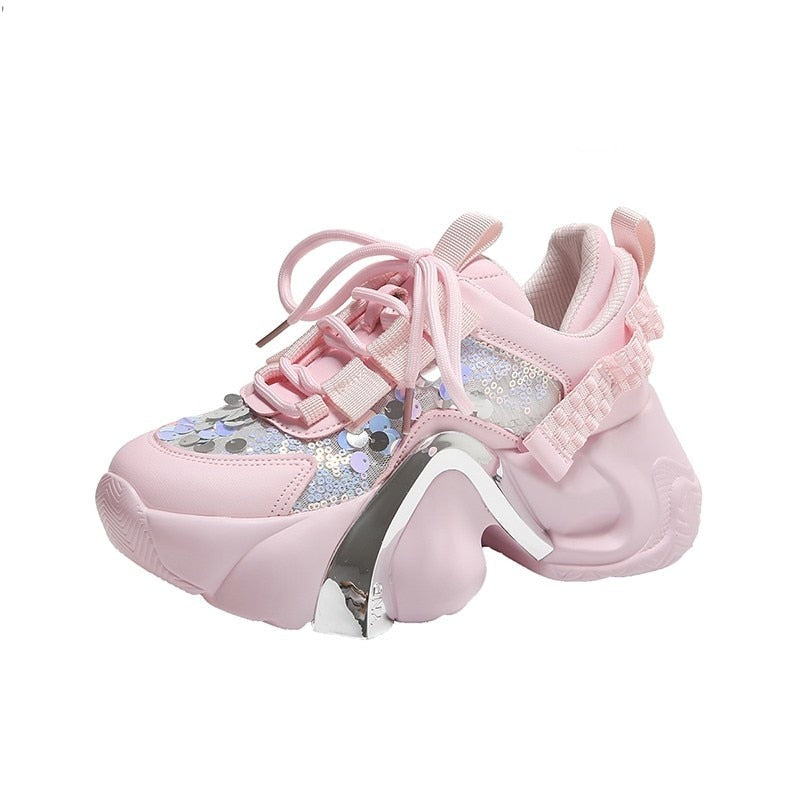 7cm Air Mesh Sequin Hollow Women High Platform Casual Ulzzang Shoes Wedge Chunky Sneaker NEW Women Summer Sport Shoes Vulcanize EMJP TRENDS