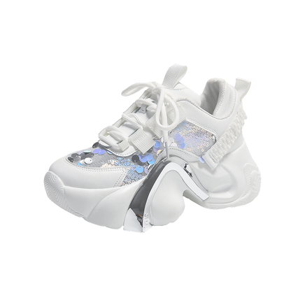 7cm Air Mesh Sequin Hollow Women High Platform Casual Ulzzang Shoes Wedge Chunky Sneaker NEW Women Summer Sport Shoes Vulcanize EMJP TRENDS