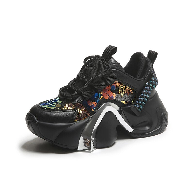 7cm Air Mesh Sequin Hollow Women High Platform Casual Ulzzang Shoes Wedge Chunky Sneaker NEW Women Summer Sport Shoes Vulcanize EMJP TRENDS