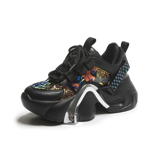 7cm Air Mesh Sequin Hollow Women High Platform Casual Ulzzang Shoes Wedge Chunky Sneaker NEW Women Summer Sport Shoes Vulcanize EMJP TRENDS