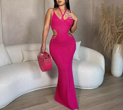 Dress Mesh Hollow Out V Neck Lace Up EMJP TRENDS