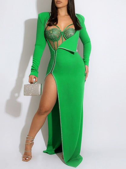 Evening Gowns for Women Elegant Party Sexy Deep V  Asymmetrical Slit Long Dresses Cocktail Maxi Robe Dinner Prom for Ladies EMJP TRENDS