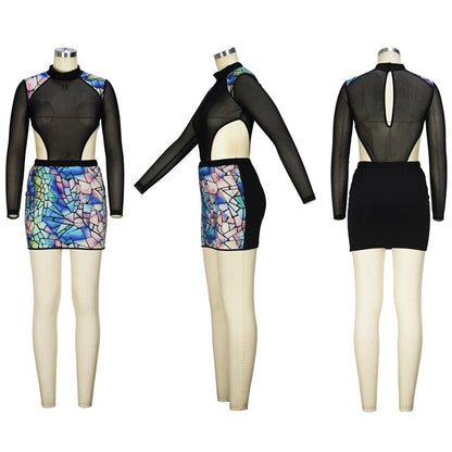All Of The Starts Velvet Mesh Skirt Set