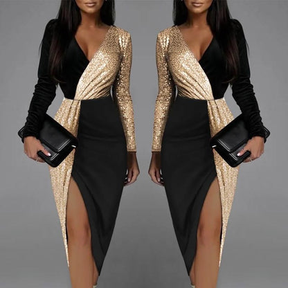 Sexy Chic Dresses Women Long Sleeve V-neck