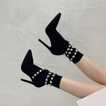 Diamond Elastic High Heels Boots EMJP TRENDS