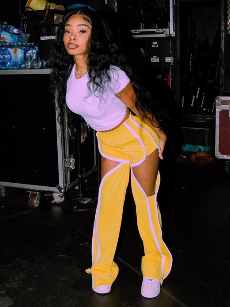 Ripped Sweatpants Casual Elastic High Waisted Baggy