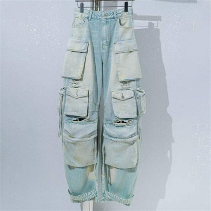 Women's Jeans Washed Process Korean Fashion Worn-out Cargo Pants