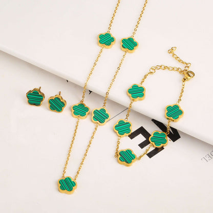 Five Leaf Petal Flower Bracelet Necklace Earrings