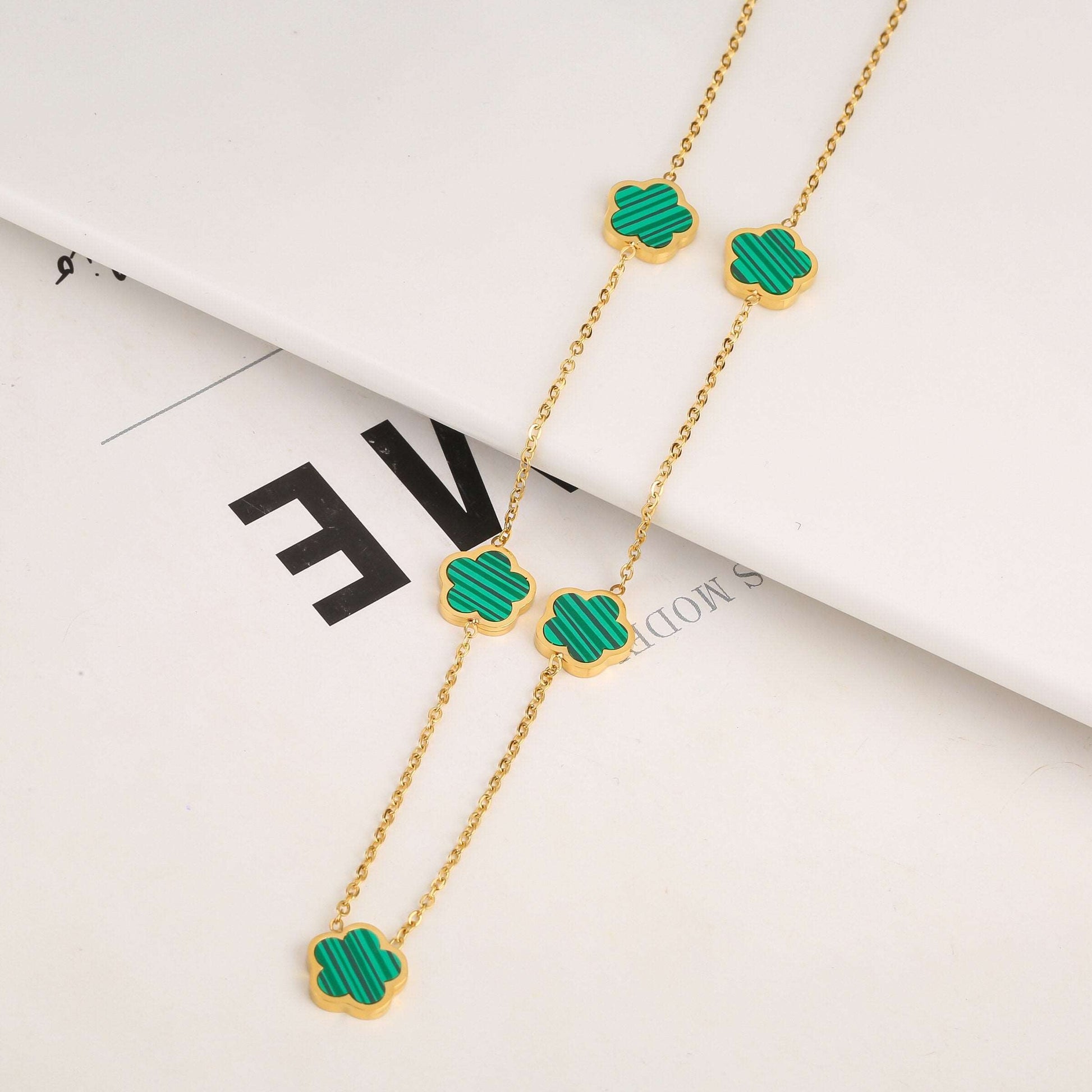 Five Leaf Petal Flower Bracelet Necklace Earrings
