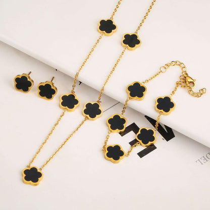 Five Leaf Petal Flower Bracelet Necklace Earrings