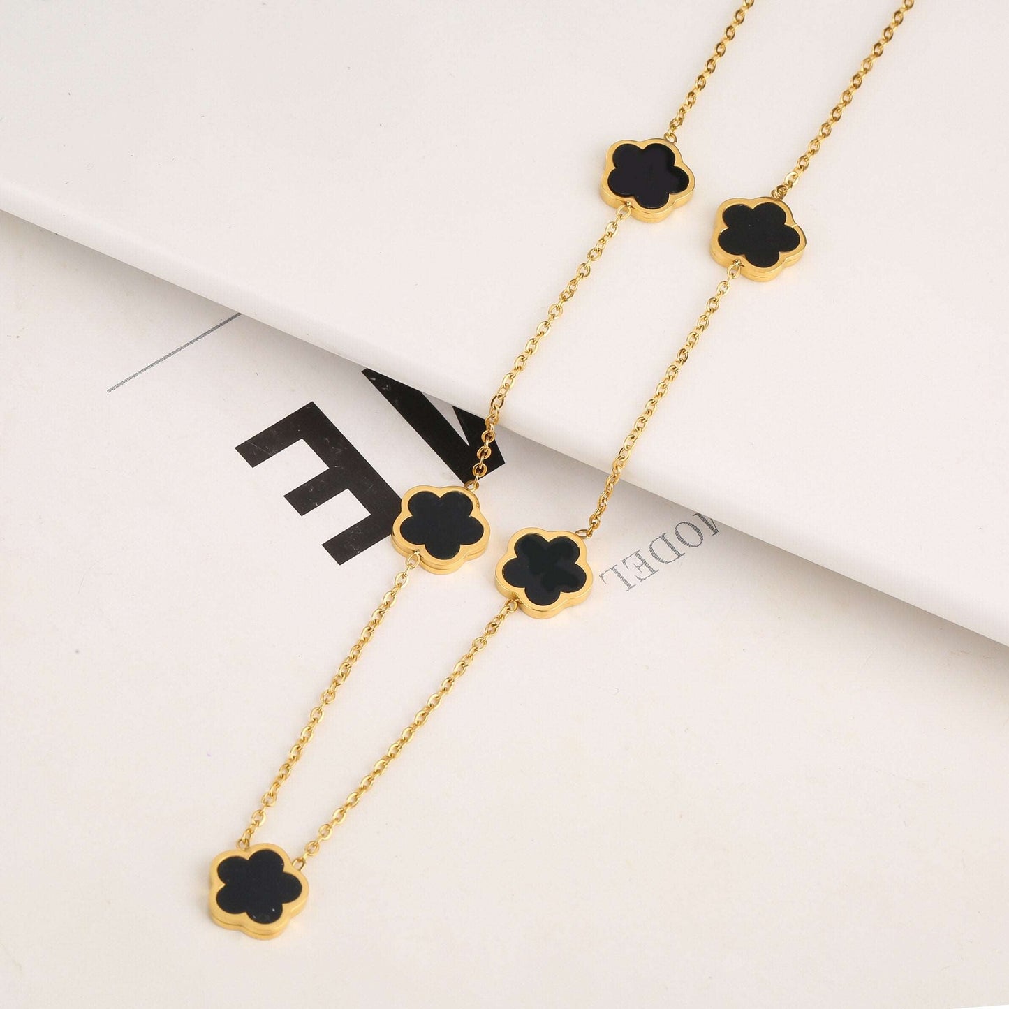 Five Leaf Petal Flower Bracelet Necklace Earrings