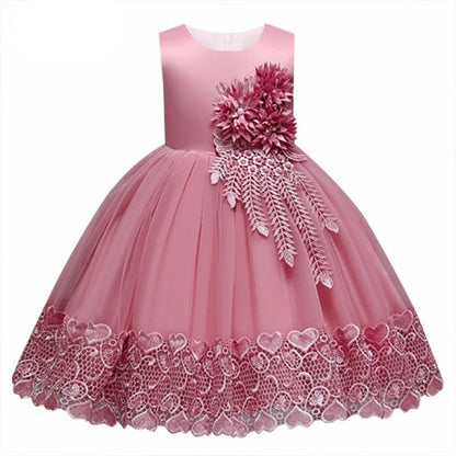 Princess Dress Floral Embroidery Girls Children Clothing Kids 7-12m,13-24m,25-36m,4-6y,7-12y