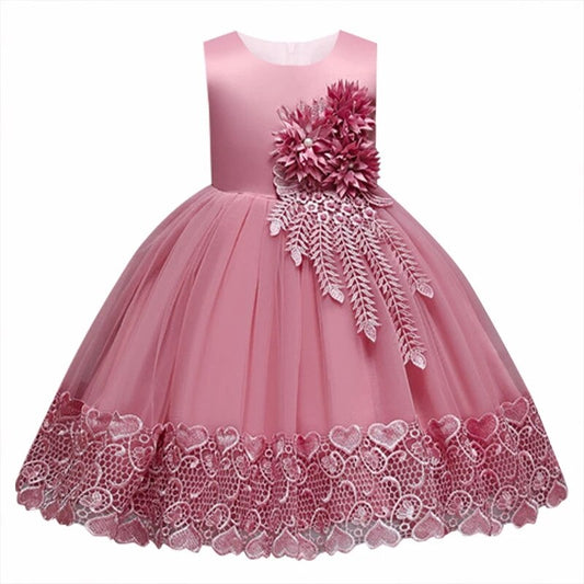Princess Dress Floral Embroidery Girls Children Clothing Kids 7-12m,13-24m,25-36m,4-6y,7-12y