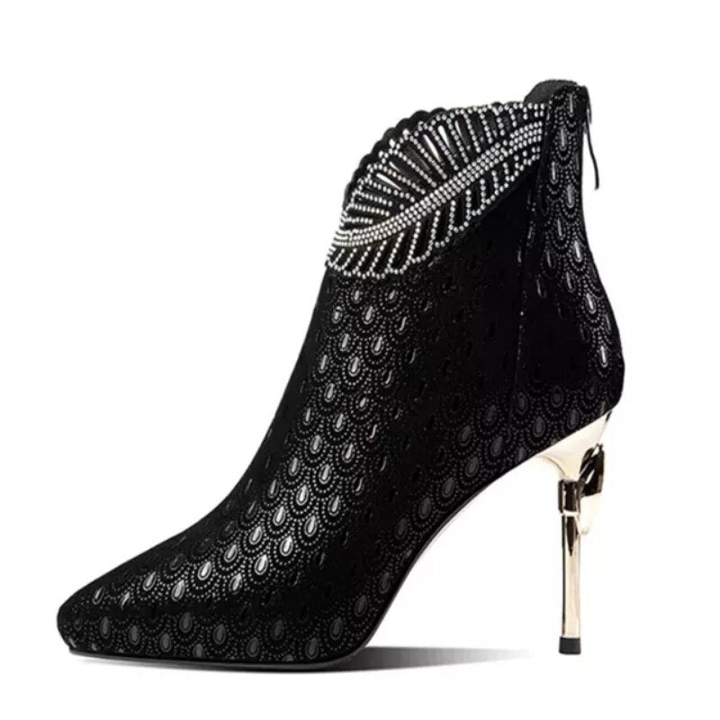 Woman Leather Boots 2023 Fashion Peacock Pattern Embossed Ankle Boots Low Heel Party Ladies Shoes Spring Autumn Female Footware