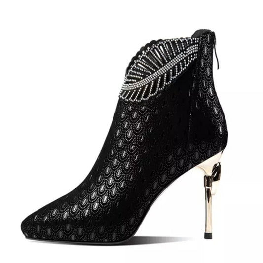 Woman Leather Boots 2023 Fashion Peacock Pattern Embossed Ankle Boots Low Heel Party Ladies Shoes Spring Autumn Female Footware