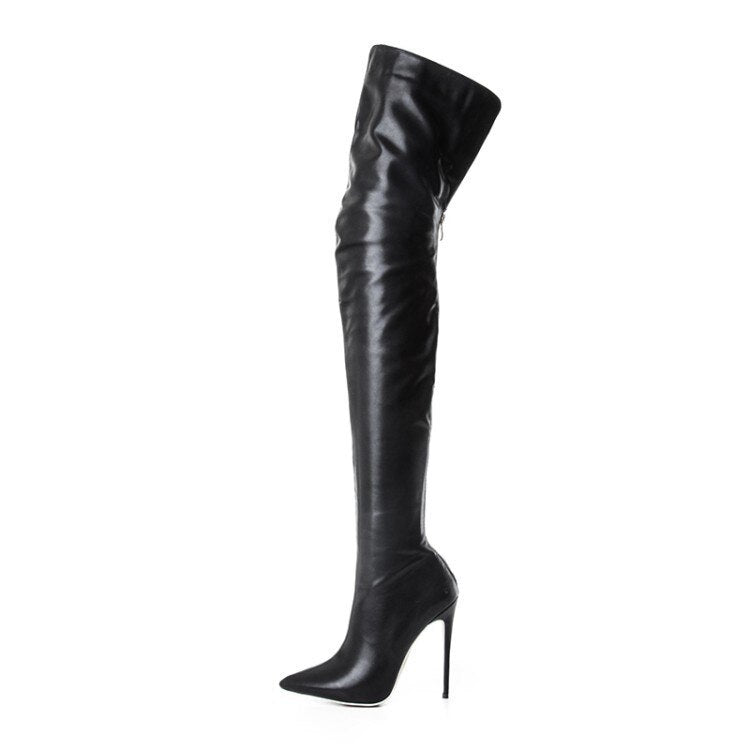 Knee Boots Female Zip Sexy Black Long Boots Woman Thin Heel