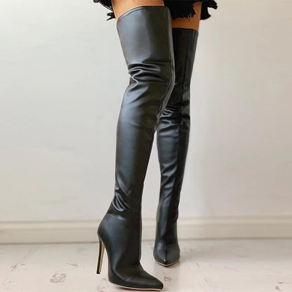 Knee Boots Female Zip Sexy Black Long Boots Woman Thin Heel
