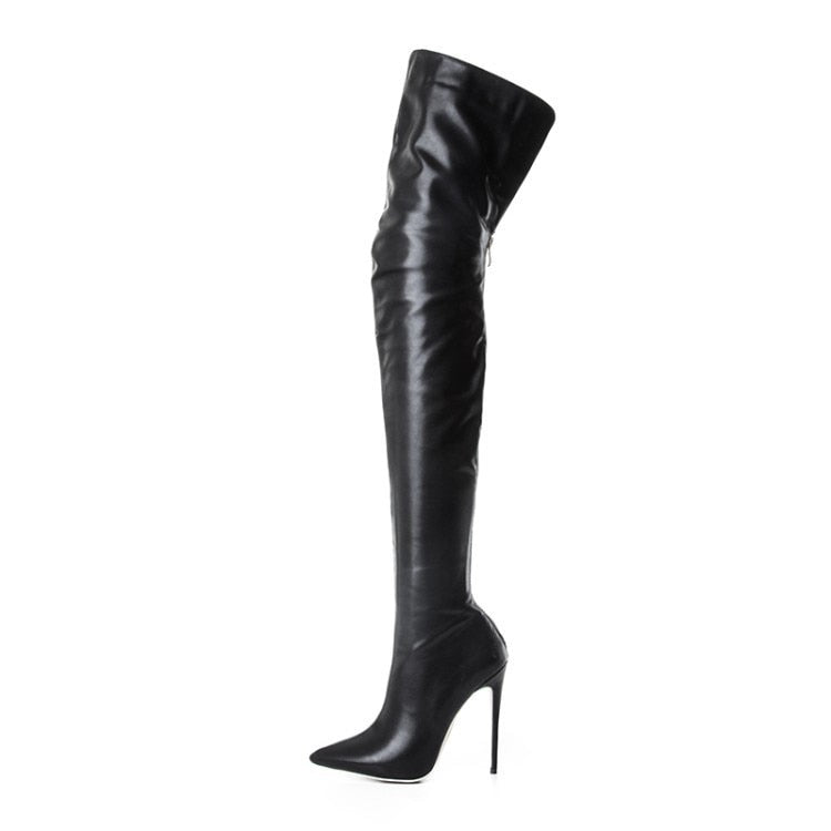 Knee Boots Female Zip Sexy Black Long Boots Woman Thin Heel