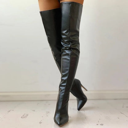 Knee Boots Female Zip Sexy Black Long Boots Woman Thin Heel