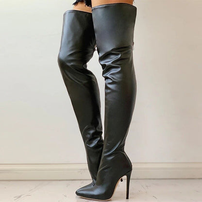 Knee Boots Female Zip Sexy Black Long Boots Woman Thin Heel