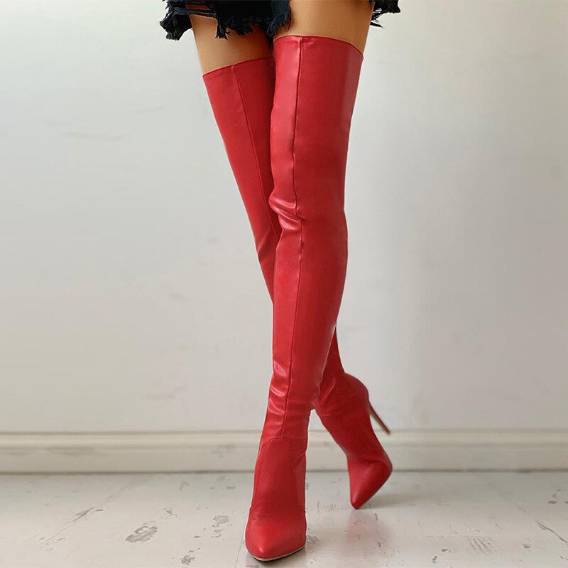 Knee Boots Female Zip Sexy Black Long Boots Woman Thin Heel