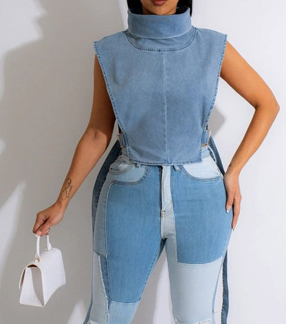 Turtleneck Sleeveless Cut Out Crop Top Sexy
