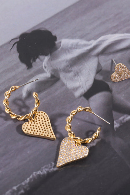 Zircon Decor Heart C-Hoop Drop Earrings Trendsi